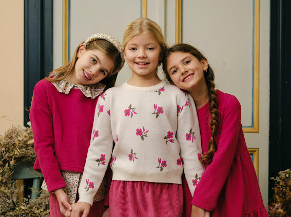 Mix&machy orsetto con stampa fiori , pullover ,bermuda e gaucho in velluto rubino e maglia ricamo