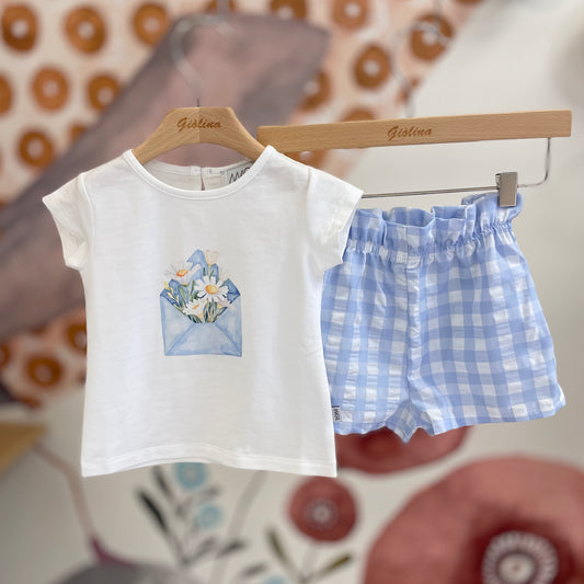 Completo baby t-shirt busta margherite con shorts Vichy