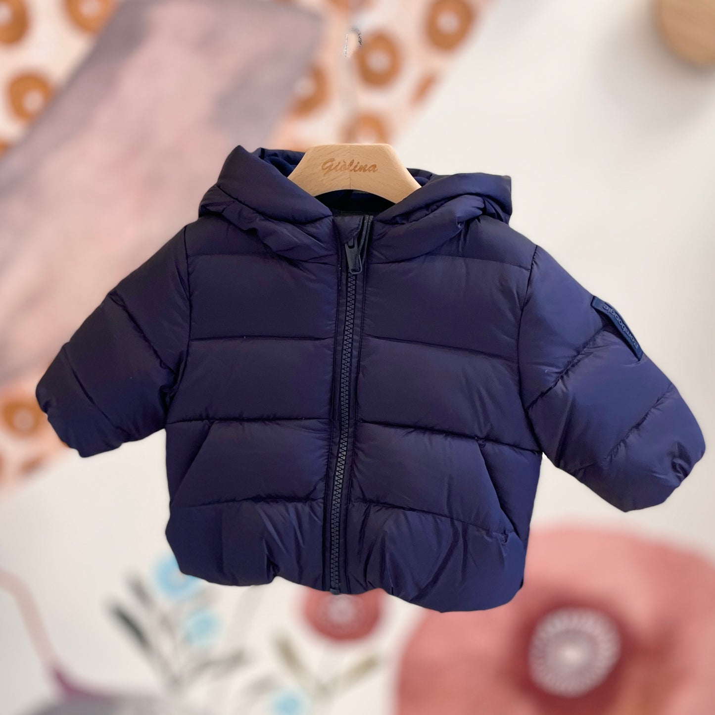 Piumino baby blu notte e rosa fard