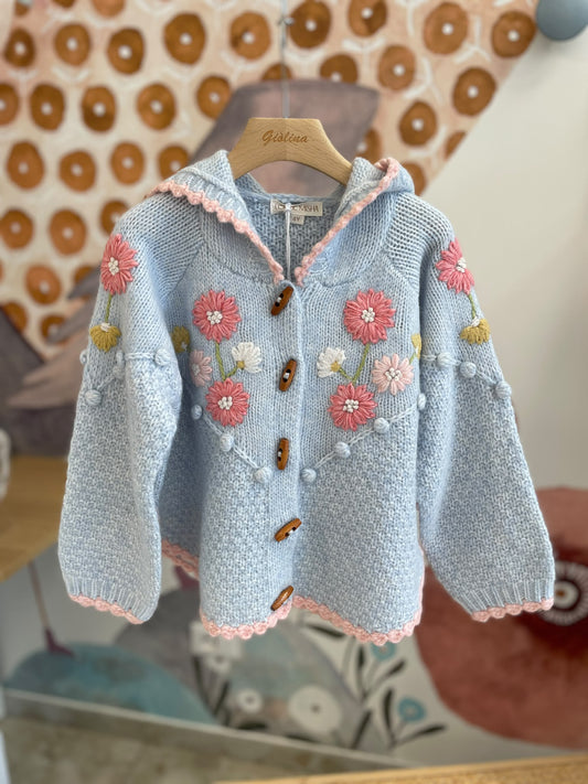 Giacca in lana azzurro polvere con ricami
