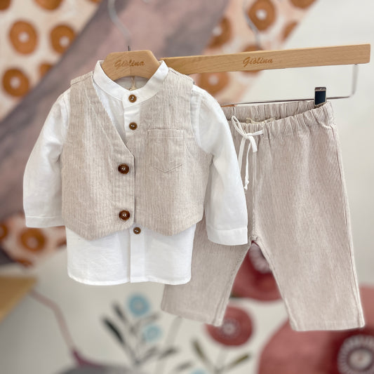 Completo baby e kid, camicia lino coreana, pantalone e gilet