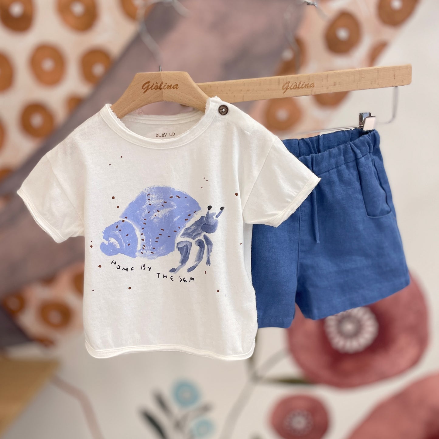 T-shirt granchio e bermuda Lino bluette