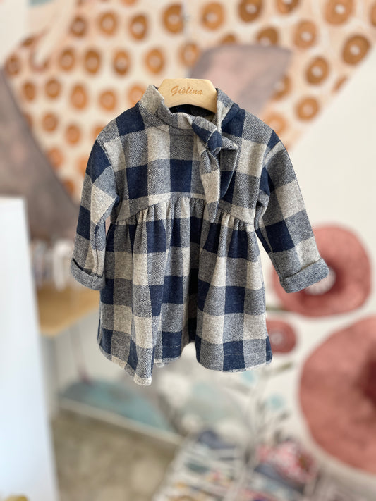 Abito check blu e taupe