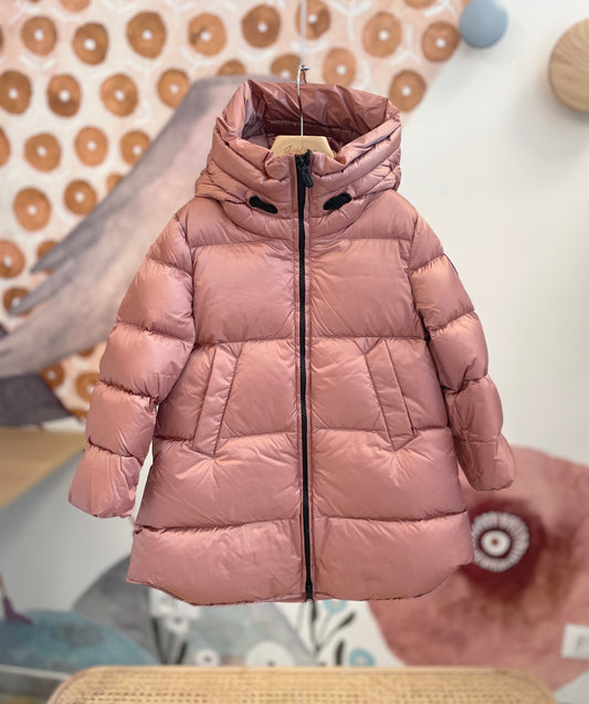 Piumino lungo con doppio cursore rosa fard