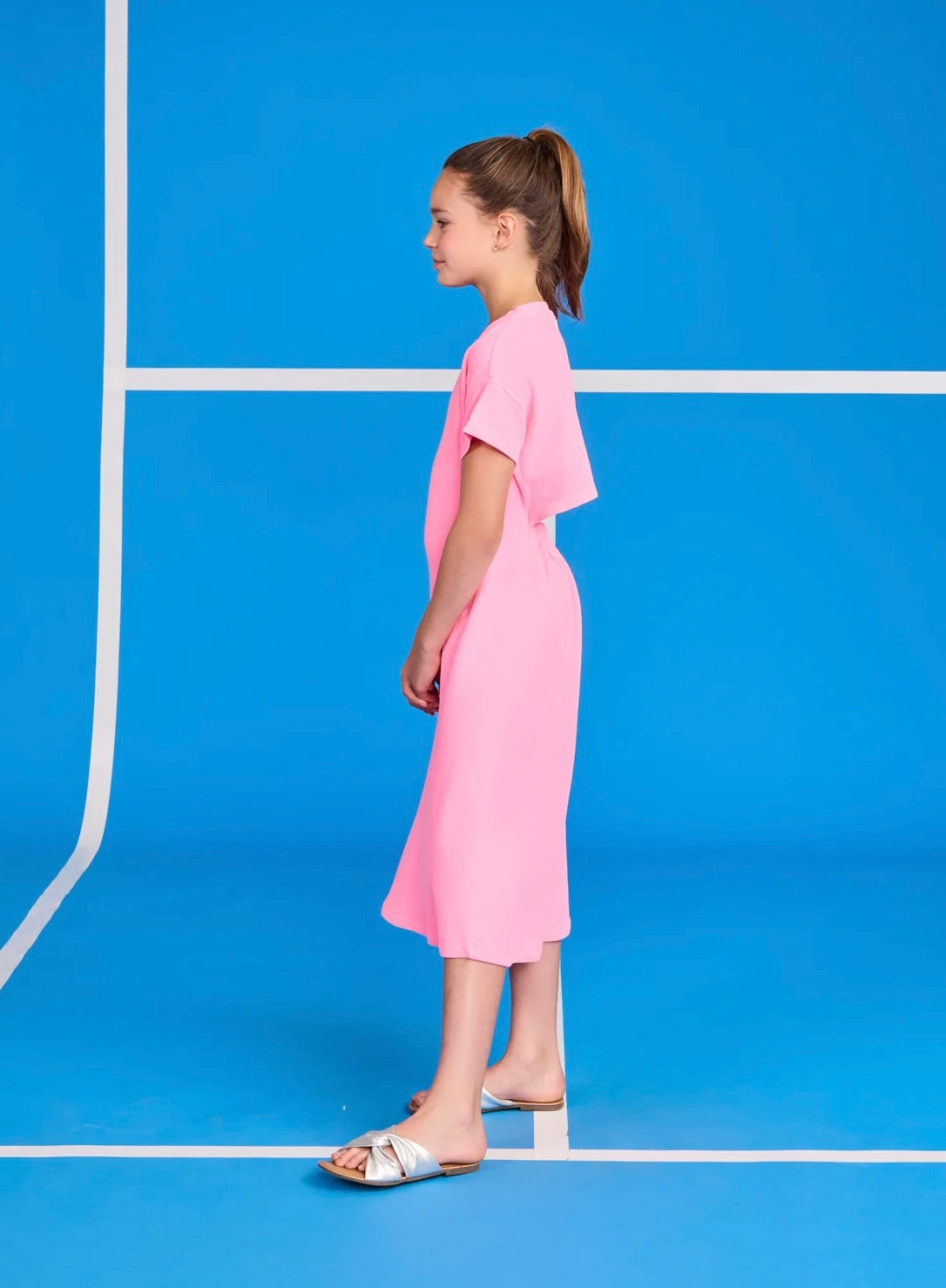 Abito lungo rosa fluo