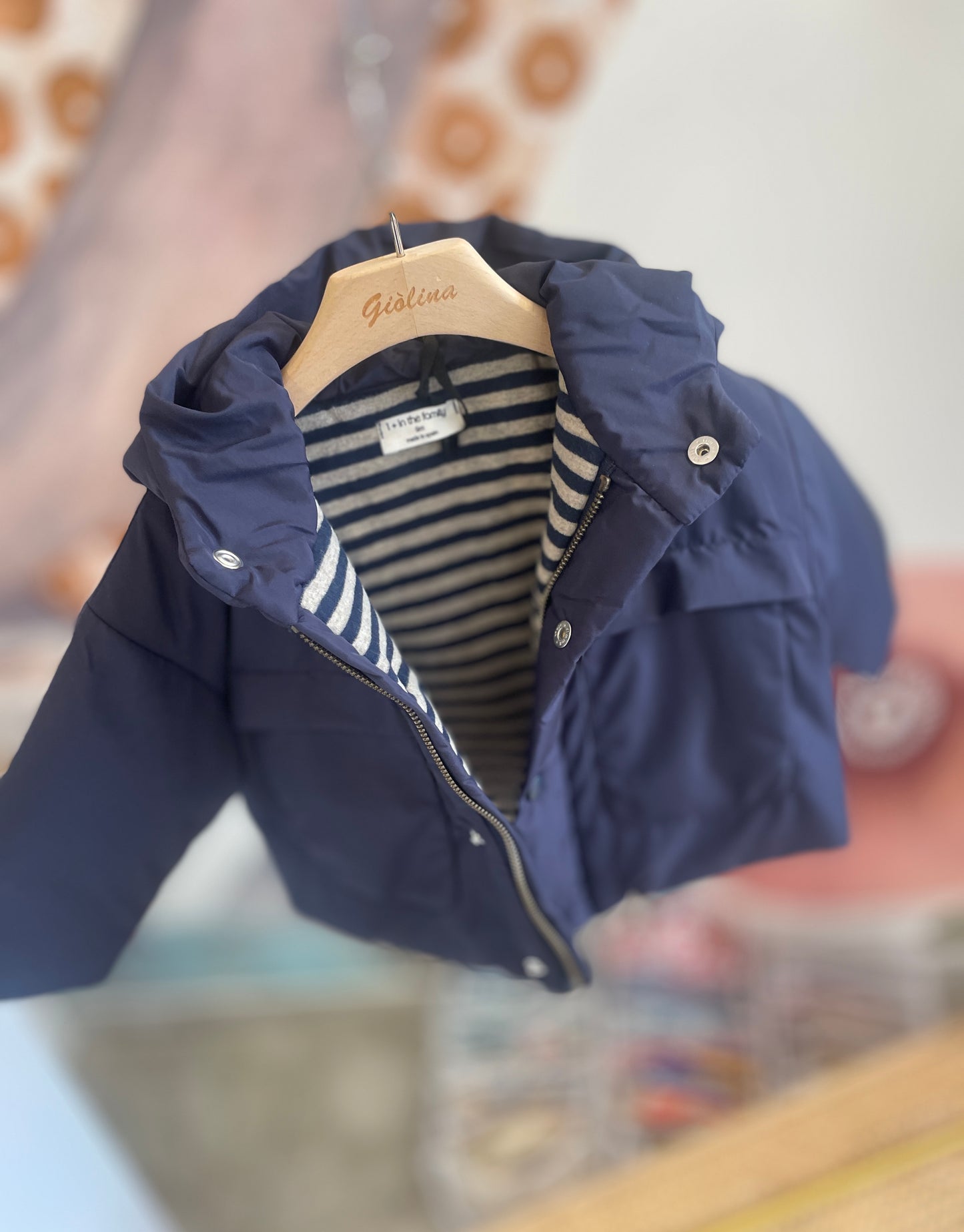 Giubbino blu interno cotone caldo rigato