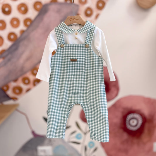 Salopette velvet check e body con colletto rotondo