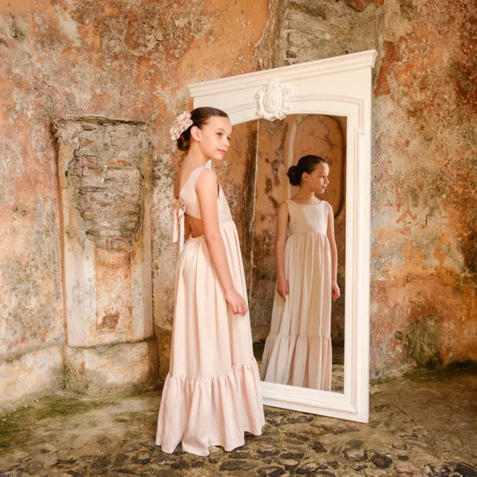 Abito in viscosa lungo cut out con fiocco retro