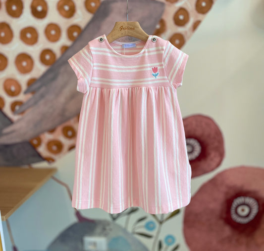 Mix&Match Abito riga rosa, T-shirt baby stampa fiorellini o top rigata con fiocchi retro + shorts