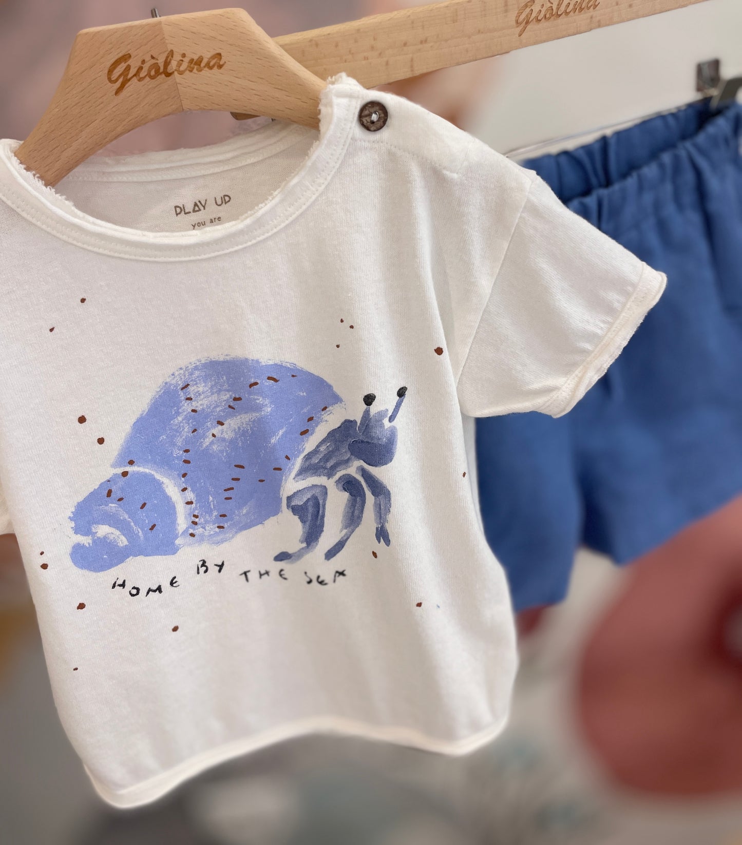 T-shirt granchio e bermuda Lino bluette