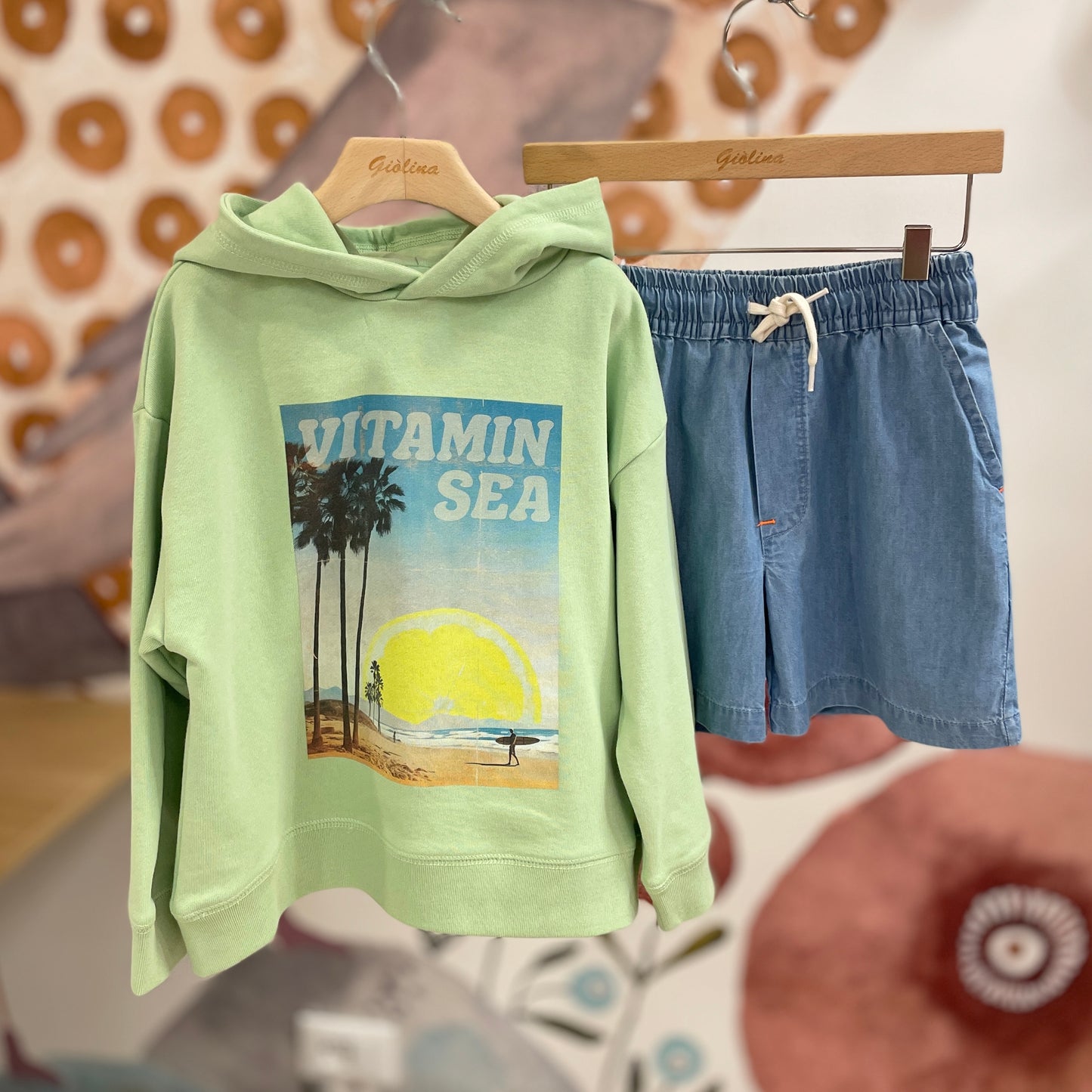 Felpa con cappuccio “vita in sea” Bermuda chambray