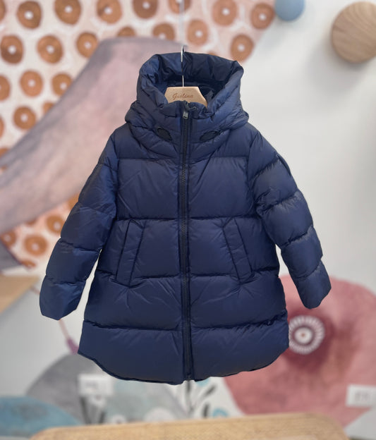 Piumino lungo con doppio cursore blu