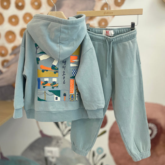 Tuta a completo felpa con zip e pantalone salvia