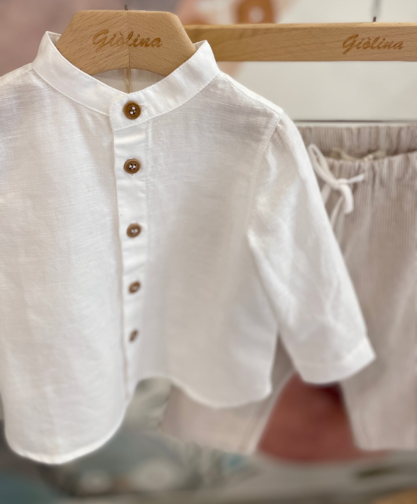Completo baby e kid, camicia lino coreana, pantalone e gilet