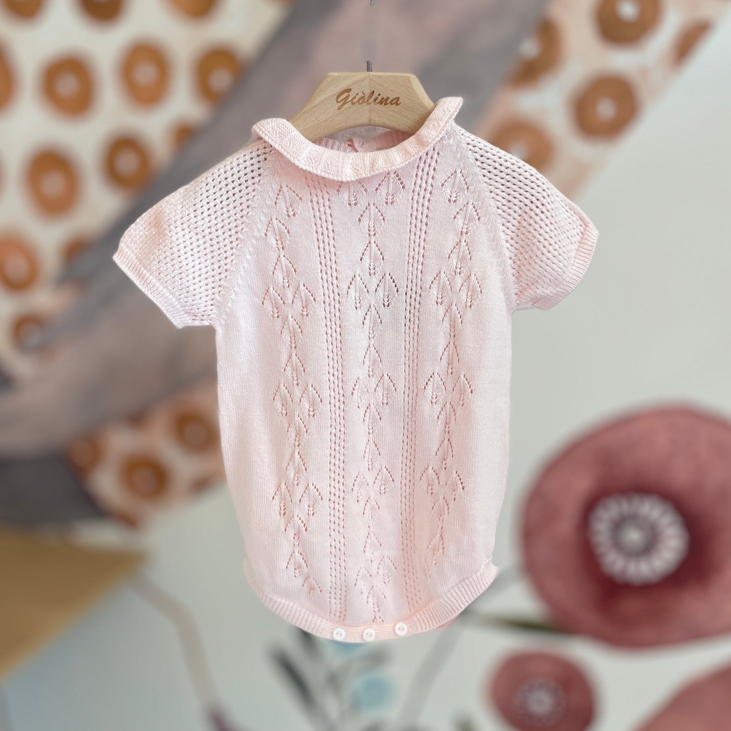 Abito in cotone e Pagliaccetto ricamato soft pink