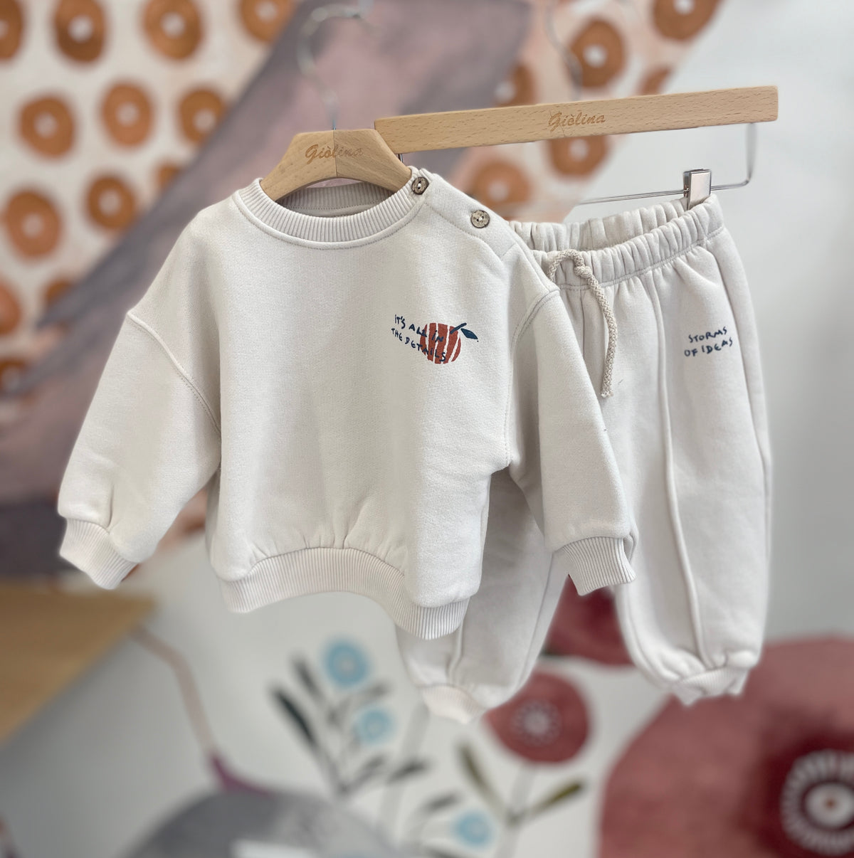 Tuta baby panna felpa e pantalone joggers