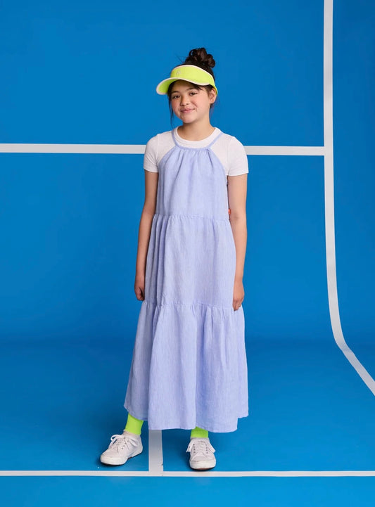 Abito lungo in lino con scollo all’americana