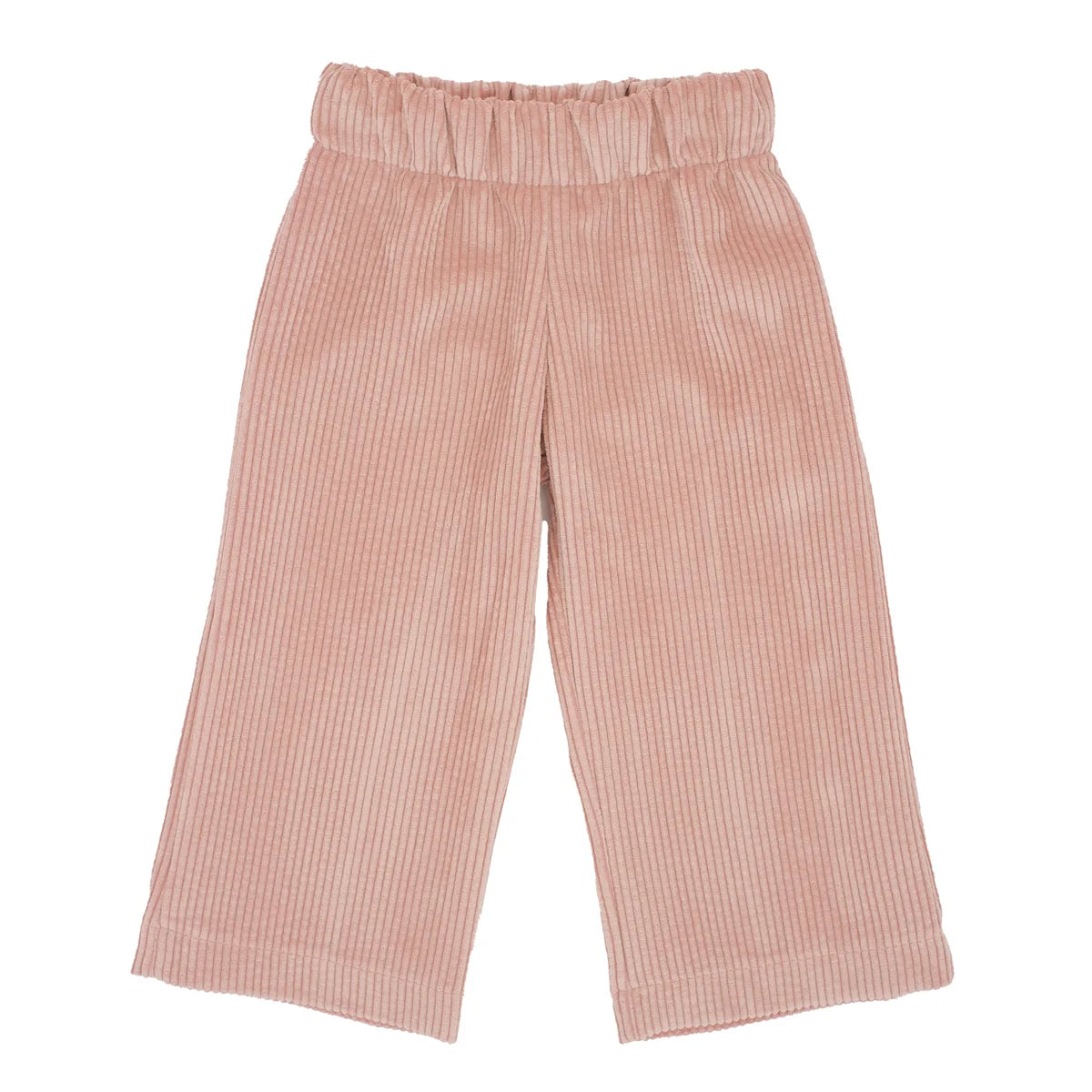 Maglia soffice con  fondo stondato , pantalone in velluto rosa e t-shirt cerbiatto
