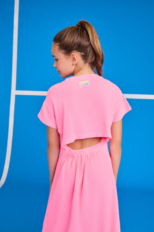 Abito lungo rosa fluo