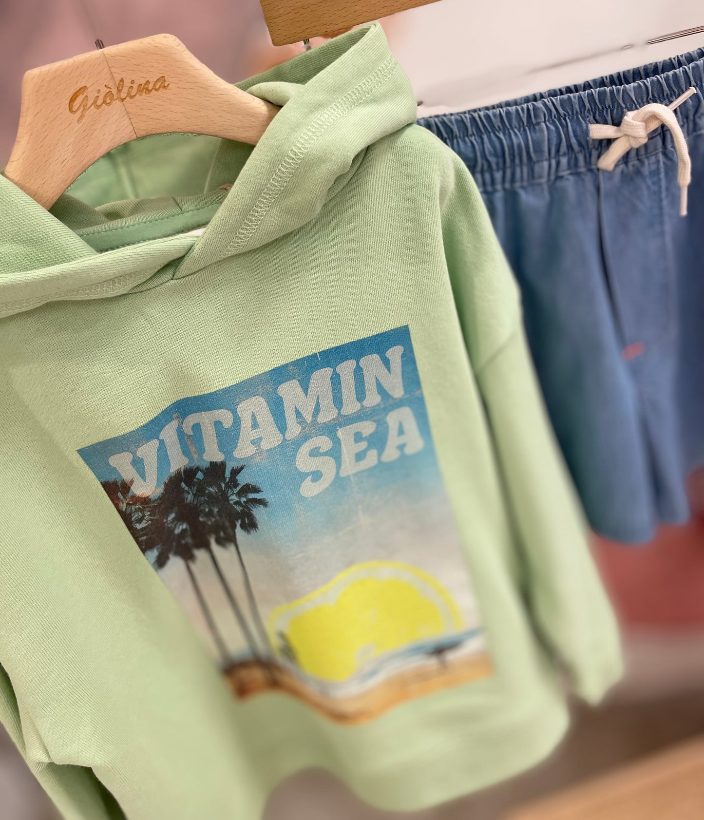 Felpa con cappuccio “vita in sea” Bermuda chambray