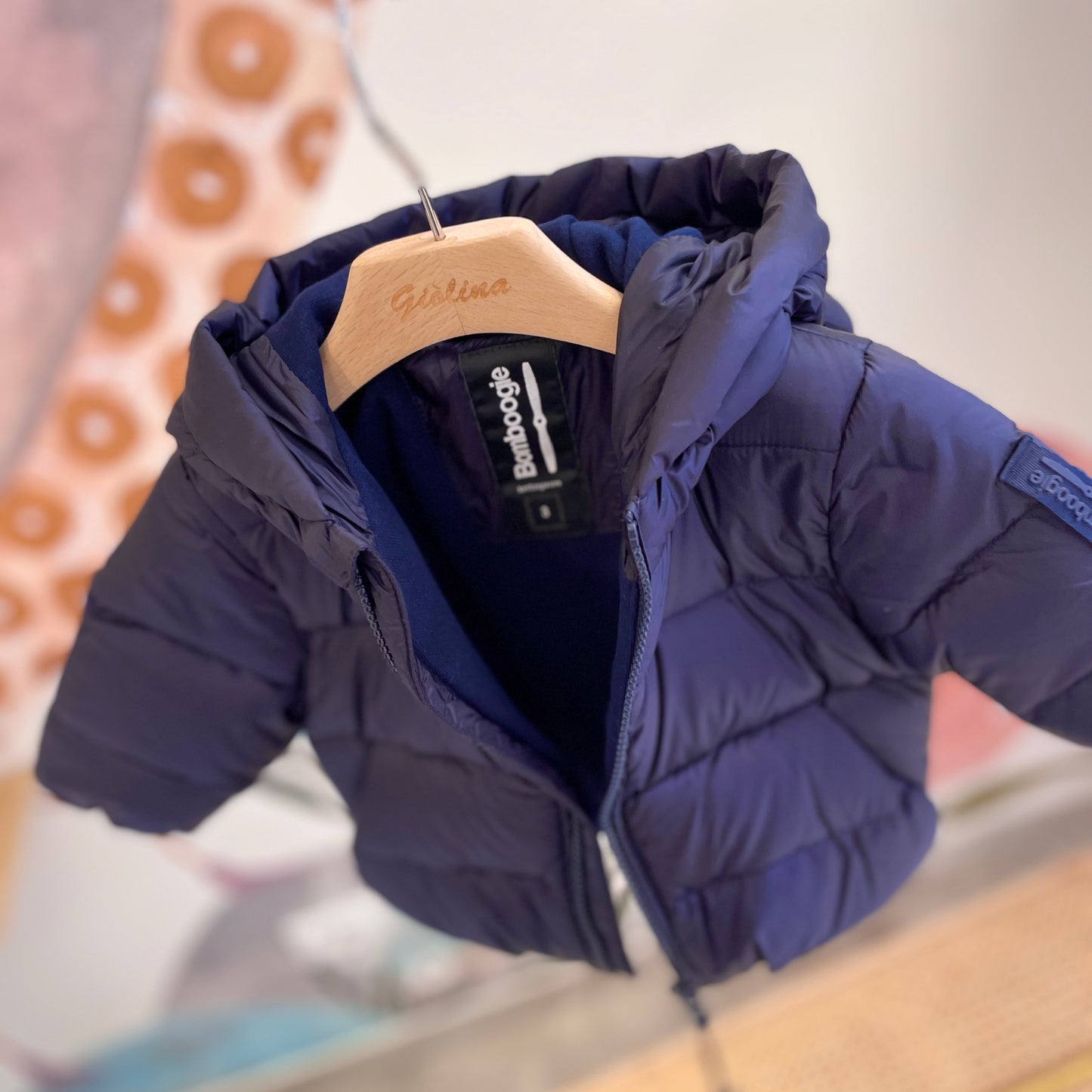 Piumino baby blu notte e rosa fard