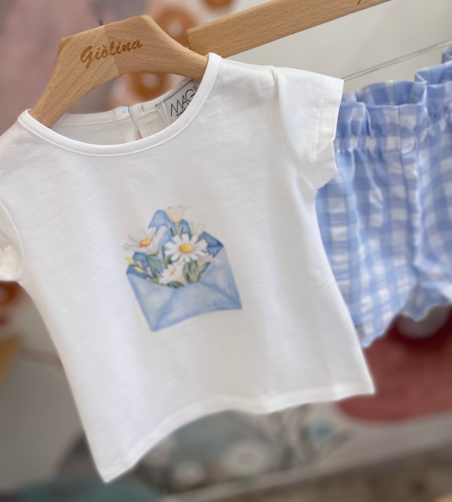 Completo baby t-shirt busta margherite con shorts Vichy