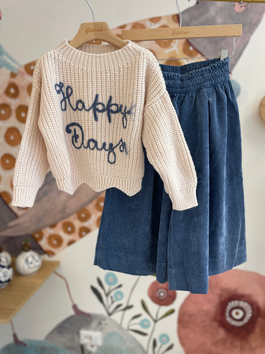 Pullover “ happy days “ con pantalone denim over