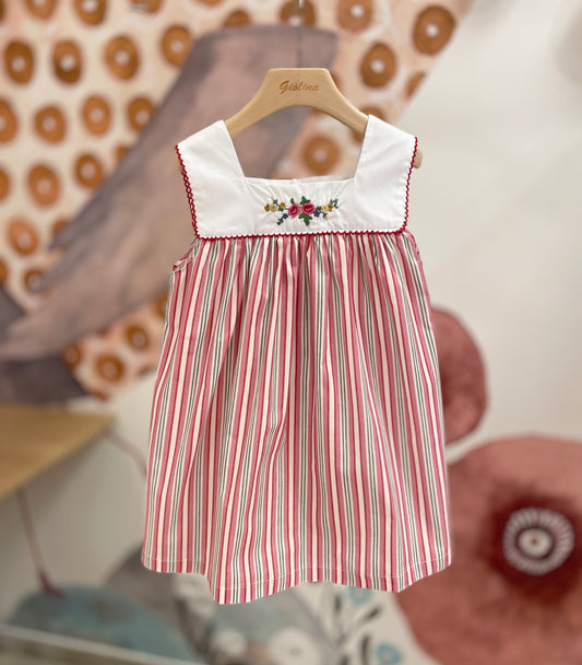 Abito in cotone rigato e ricamo colorato