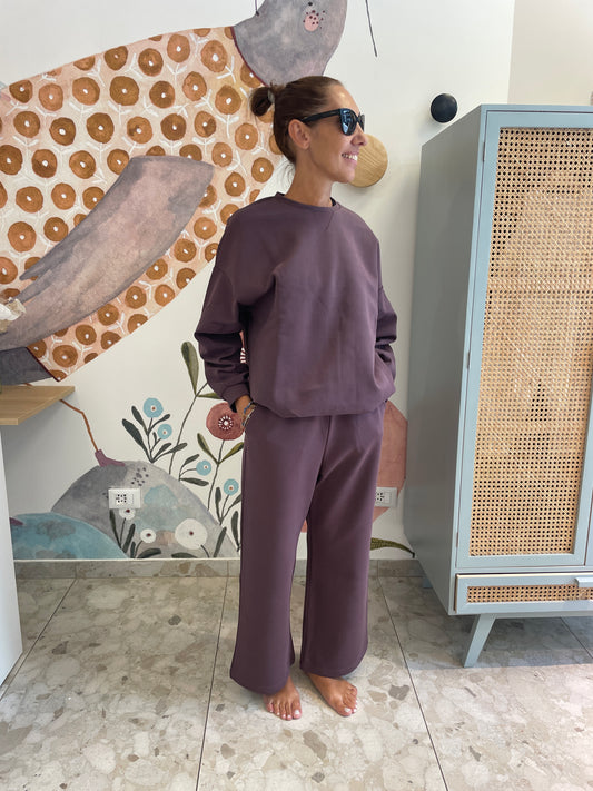 Completo felpa manica con pieghe e pantalone ampio