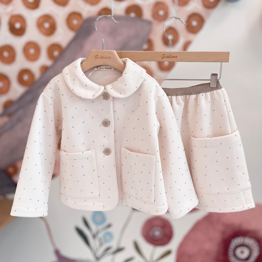 Completo giacca e gonna in felpa  con punti luce Swarovski