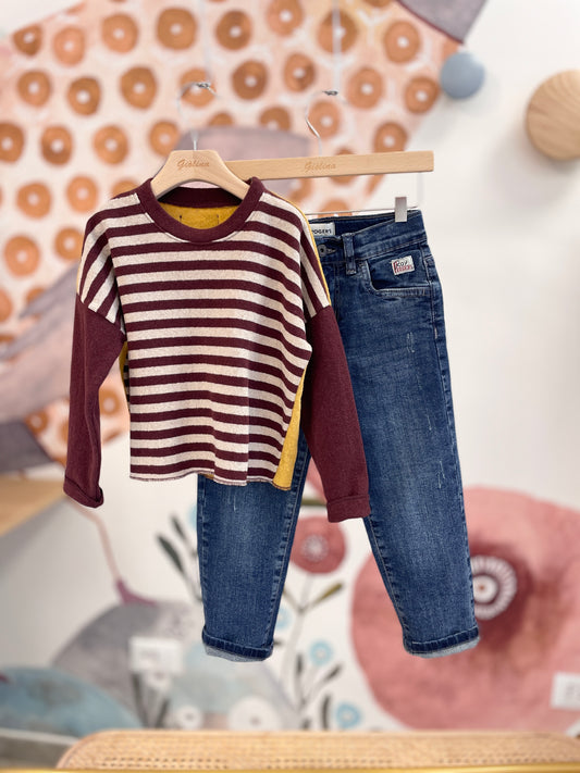 Maglia cotone caldo rigata con jeans Roy Rogers strappi