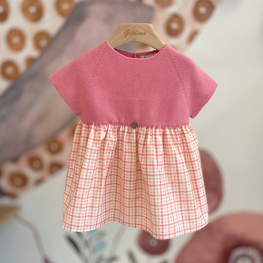 Abito con corpino lampone e gonna check, abito check