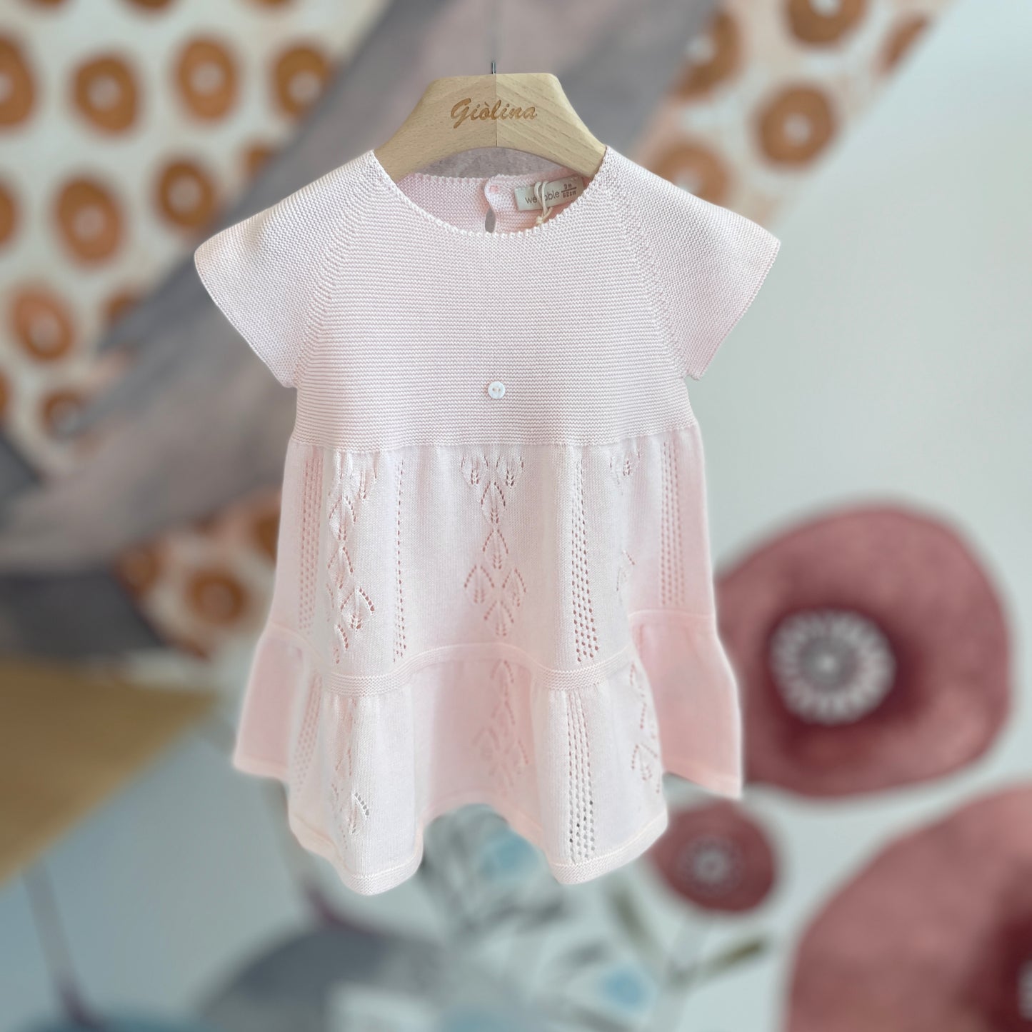 Abito in cotone e Pagliaccetto ricamato soft pink