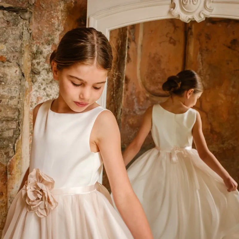 Abito cerimonia mikado con gonna in tulle rosa