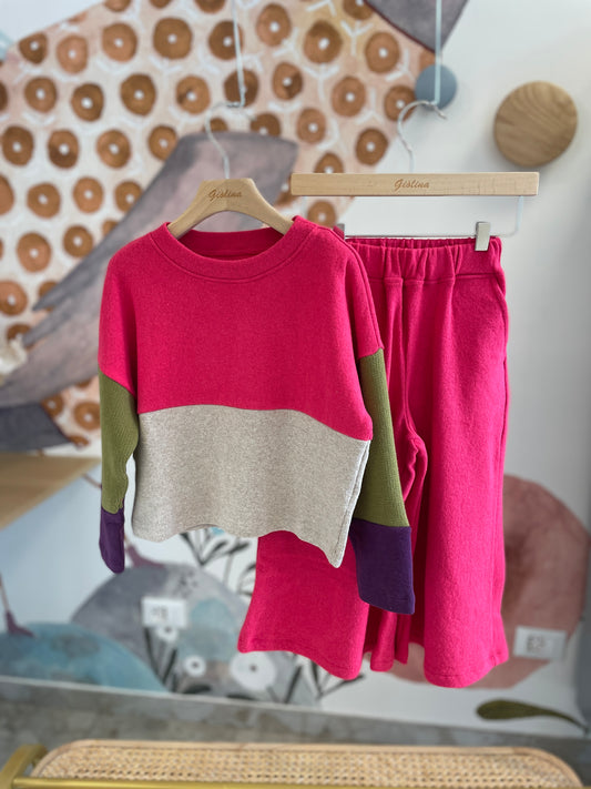 Maglia in cotone caldo muti colore con pantagonna ampia