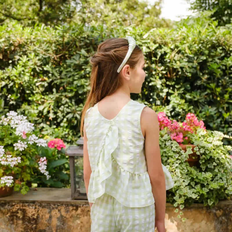 Completo top e pantalone stampa vichy lime