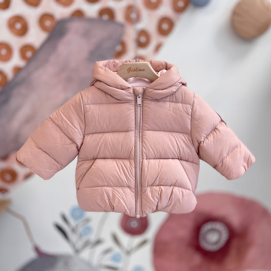 Piumino baby blu notte e rosa fard