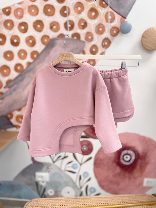Completo felpa e gonna rosa bubble con t-shirt