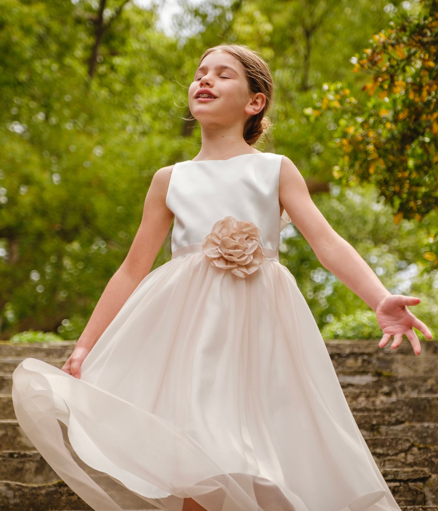Abito cerimonia mikado con gonna in tulle rosa