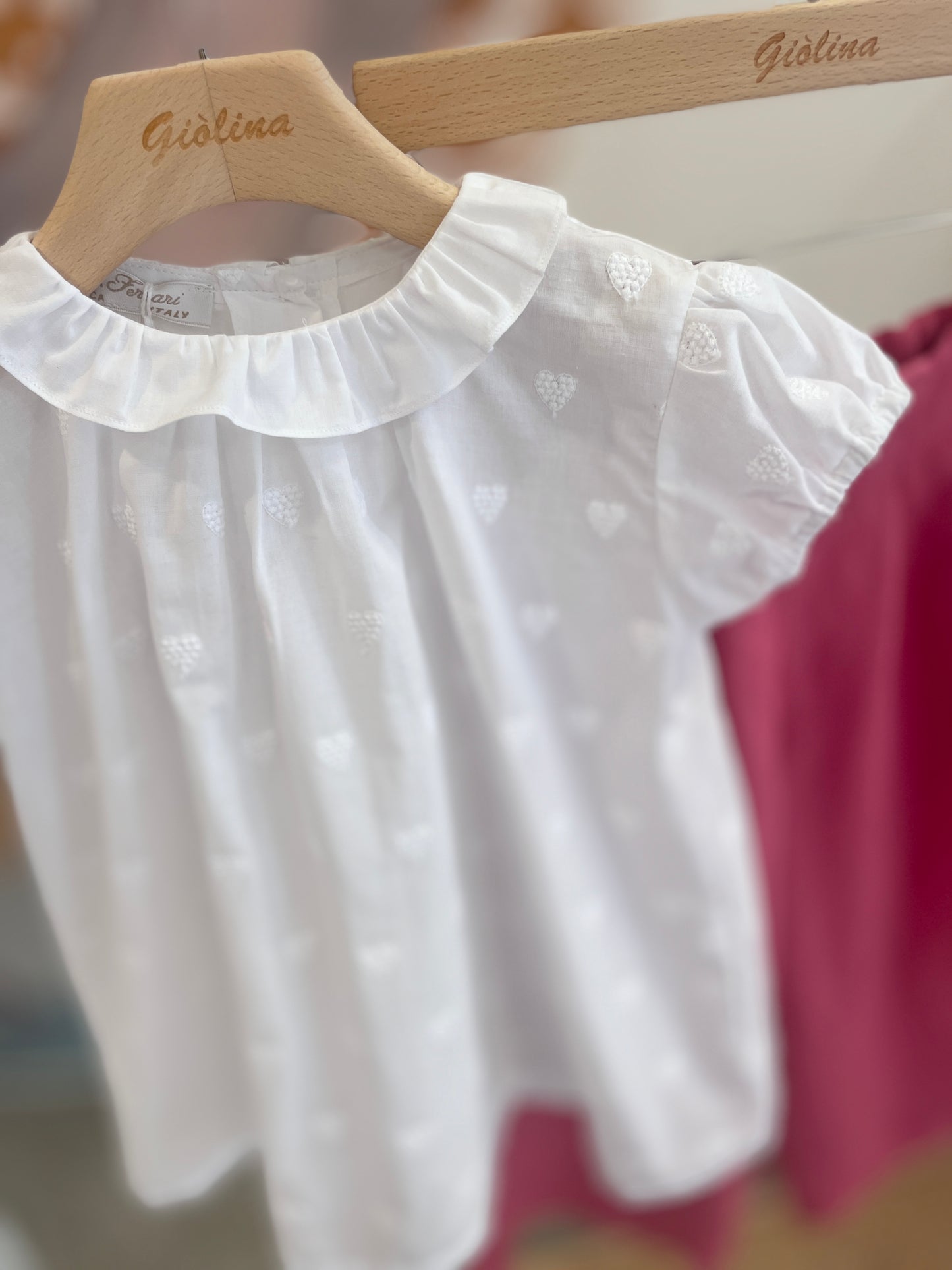 Completo camicia  ricamo cuori e pantalone in lino largo