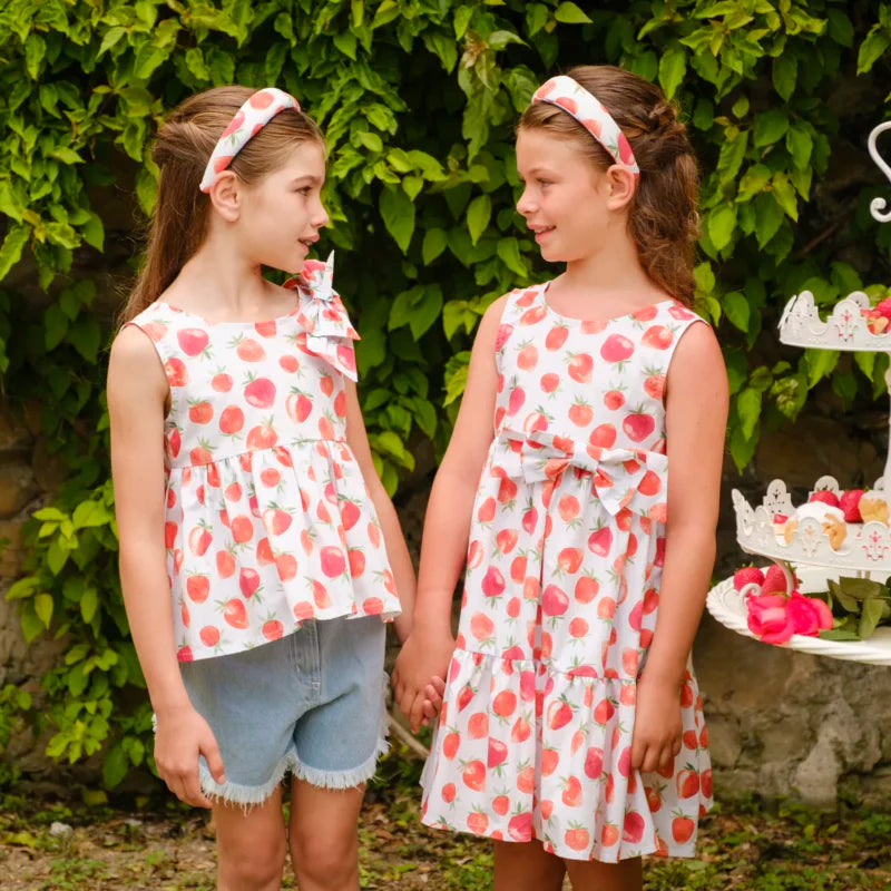 Abito in popeline stampa fragole, top e shorts stampato