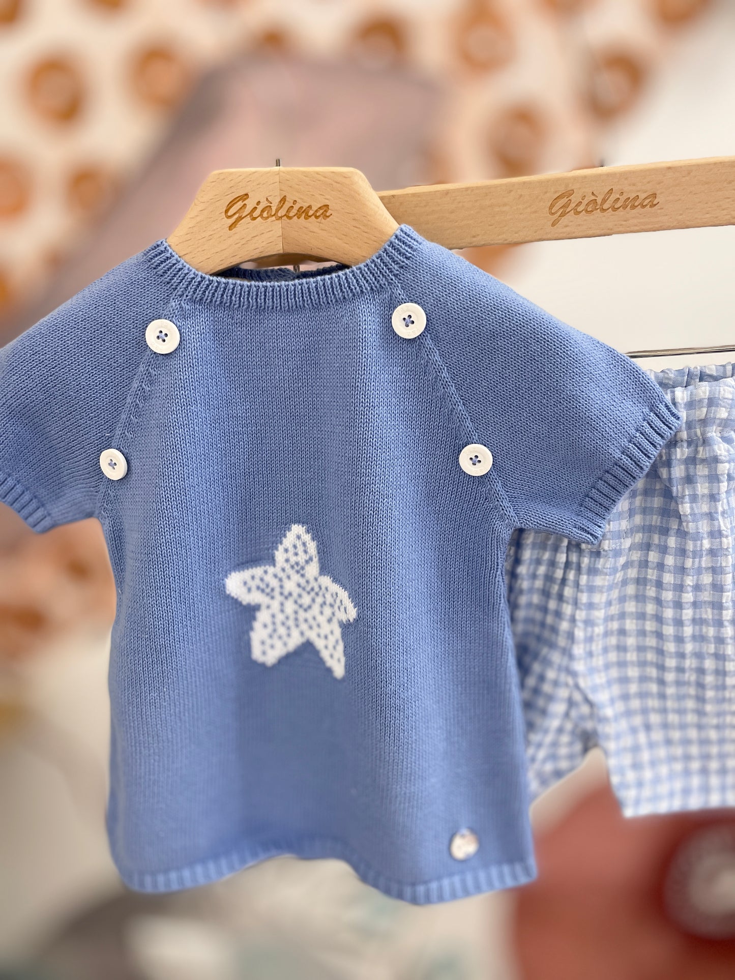 Completino tricot stella e bermuda vichy