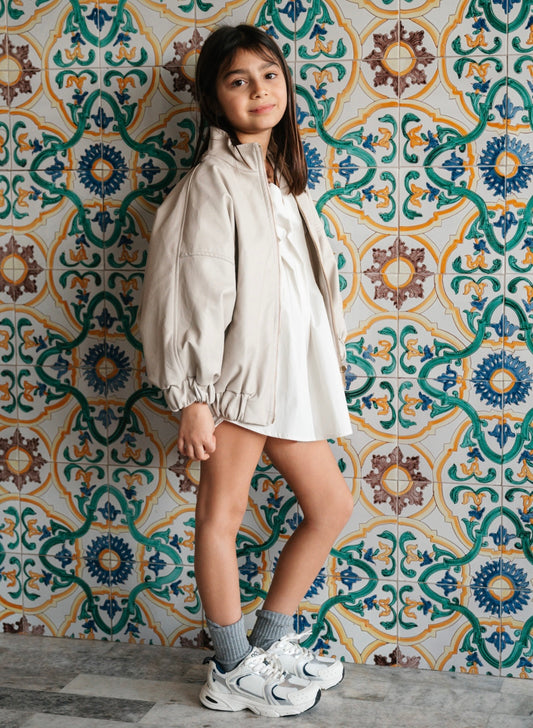 Bomber ecopelle beige con zip