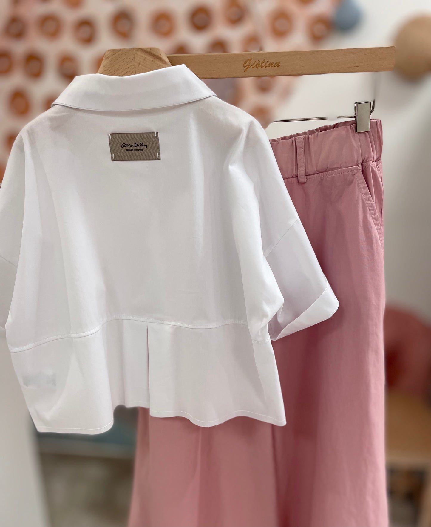 Completo camicia crop con pantalone malva  e shorts tasche