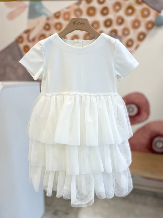 Abito in punto milano con balze in tulle