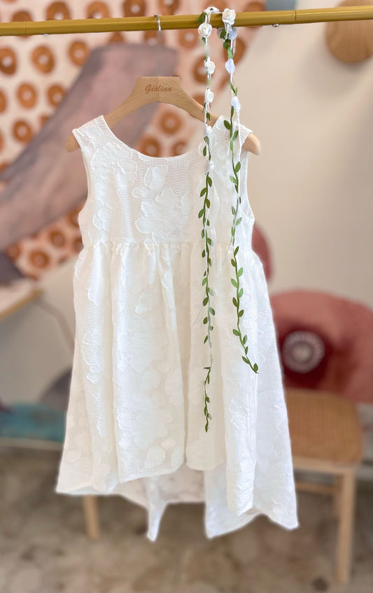 Abito ricamo con fiori bianchi