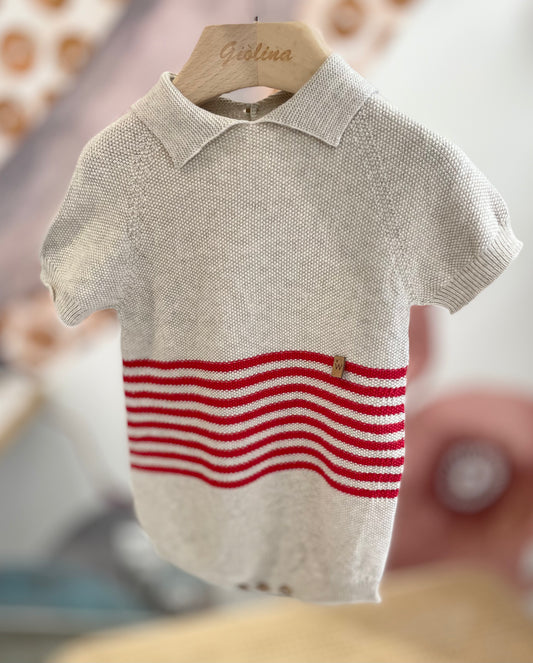 Pagliccetto con colletto e tricot con bermuda beige