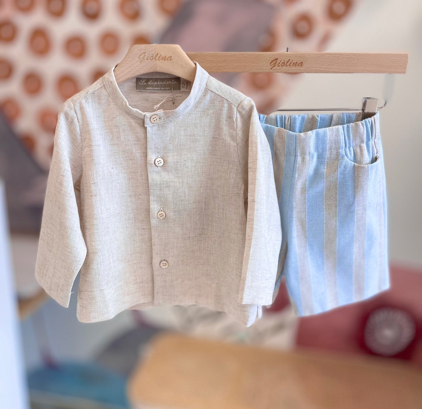 Completo camicia naturale con bermuda gessato