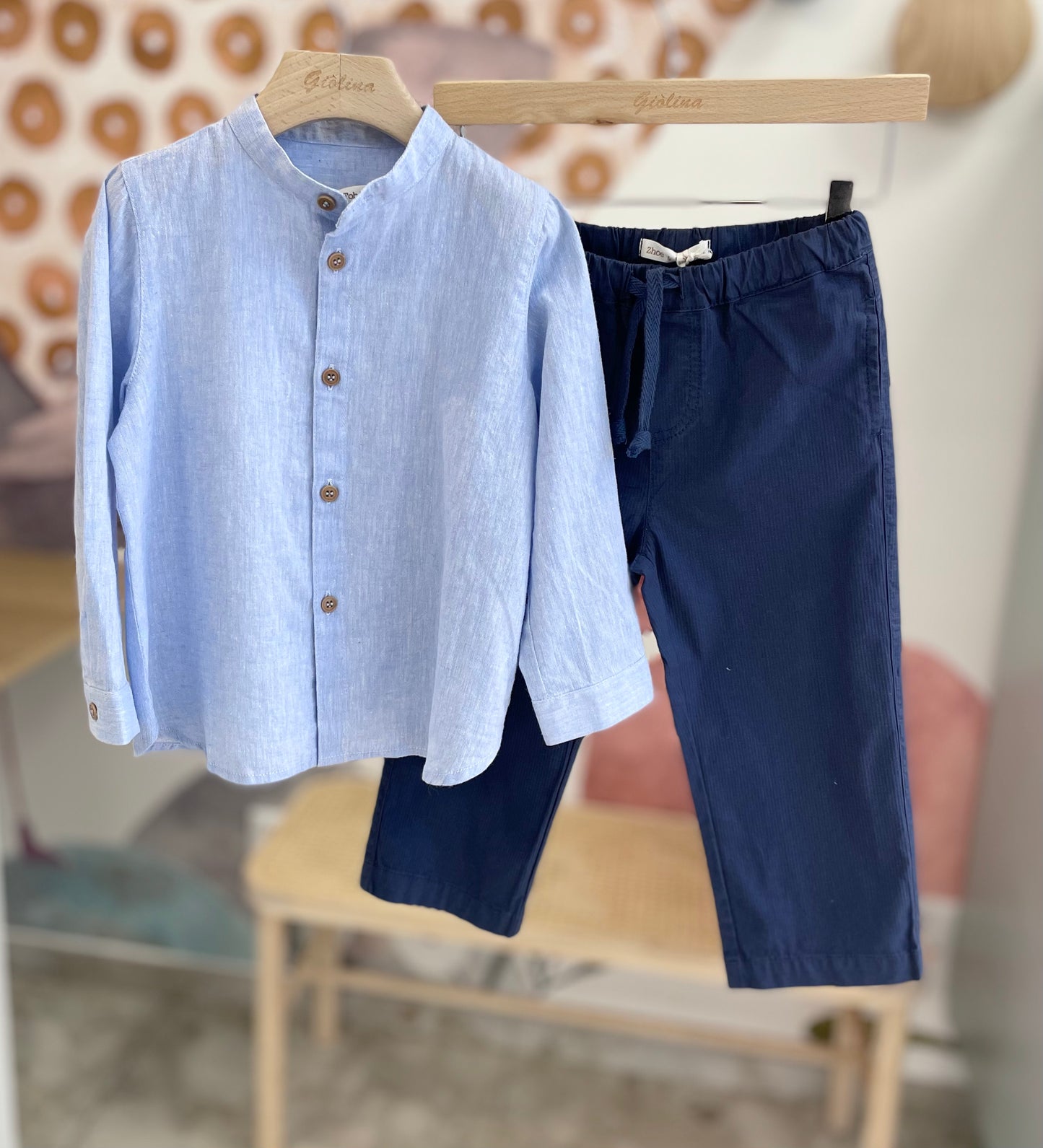 Camicia coreana in lino e pantalone