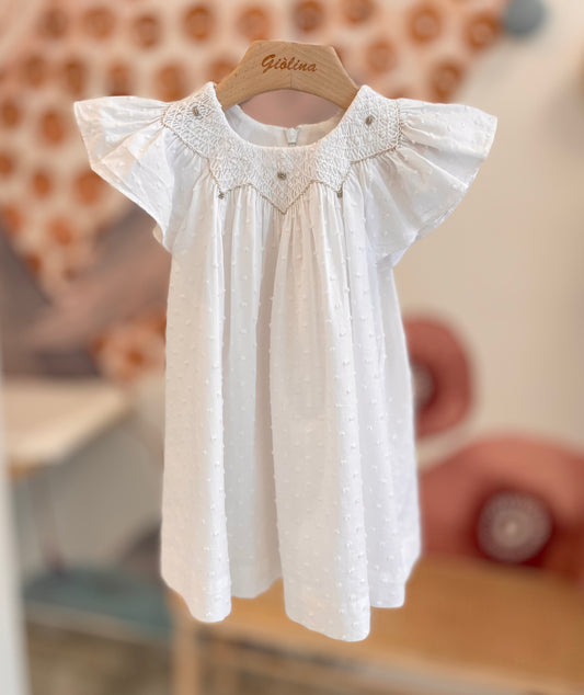 Abito in plumetis con ricamo a mano in filo lurex